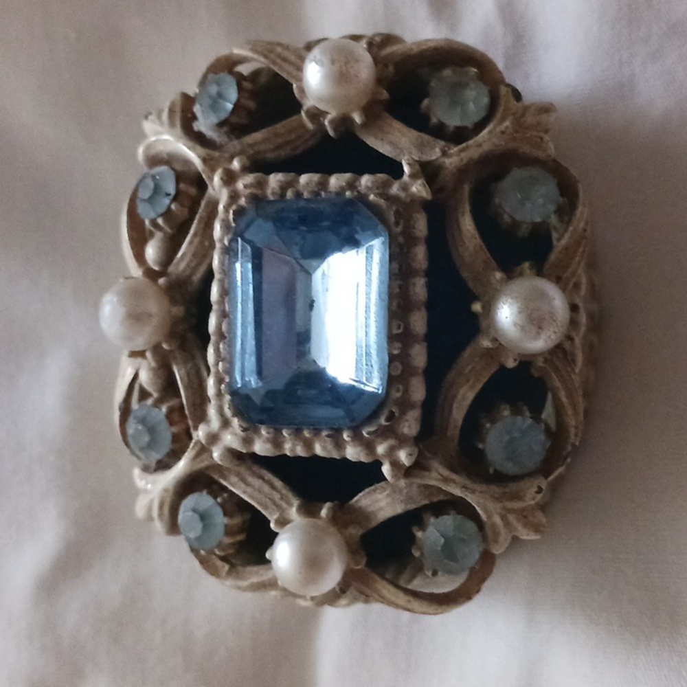 Jeweled miniature metal oval trinket box